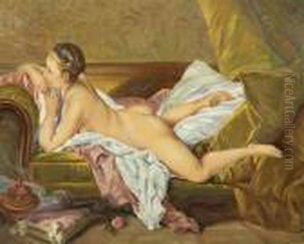 Reclining Young Girl Oil Painting by Francois Boucher