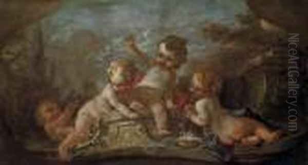 Putti Blowing Bubbles Oil Painting by Francois Boucher