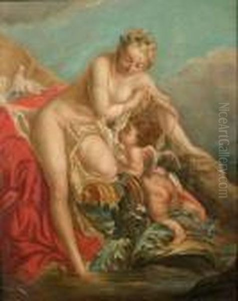 Venus Descend De Son Char Pour Entrer Au Bain Oil Painting by Francois Boucher