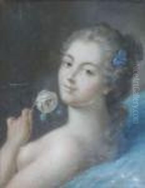 Jeune Femme A La Rose Oil Painting by Francois Boucher