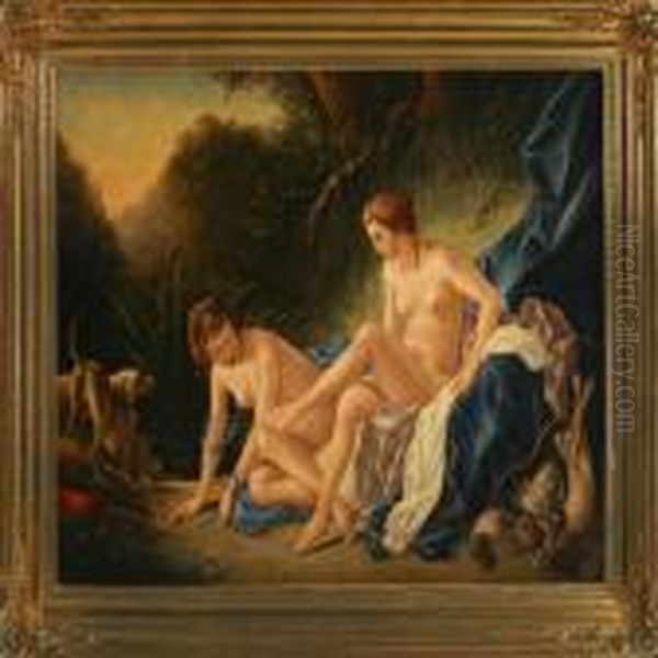 Diana Efter Badet Oil Painting by Francois Boucher