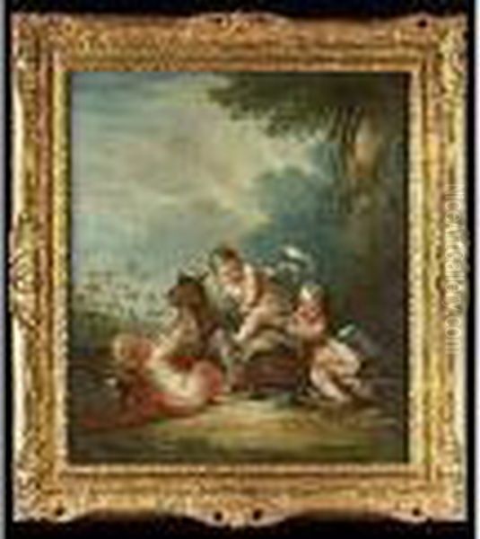 Spielende Kinder Mit Ziege In Landschaft Oil Painting by Francois Boucher