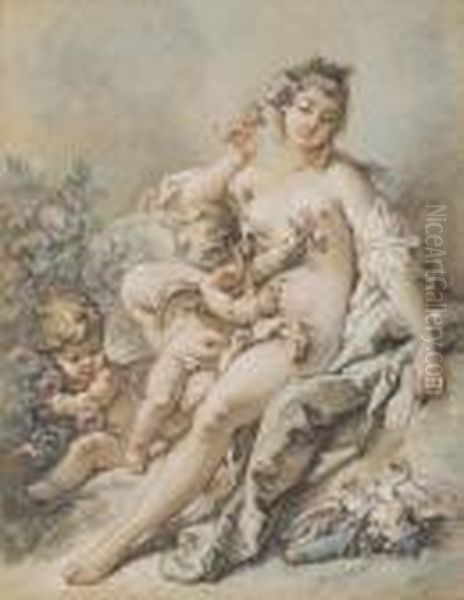 Venus Offrant Des Roses A Deux Amours Oil Painting by Francois Boucher