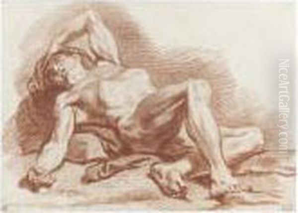 Academy Study Of A Reclining Male Nude Oil Painting by Francois Boucher