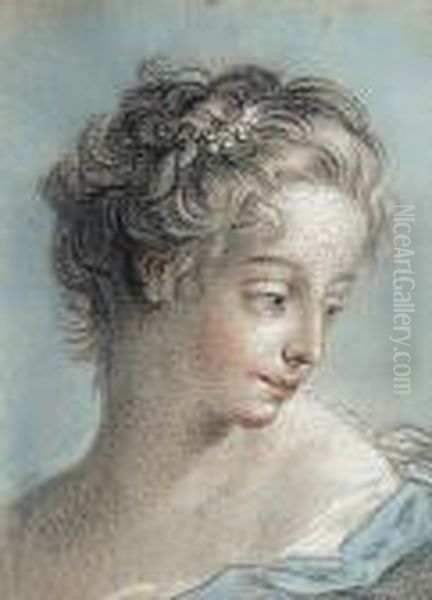 Portraitde Jeune Femme Tete Inclinee Oil Painting by Francois Boucher