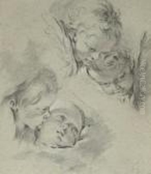 Four Heads Of Putti Oil Painting by Francois Boucher