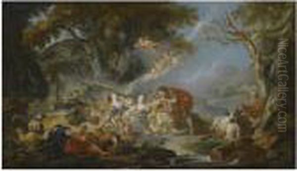 A Pastoral Landscape With A Young Man Giving A Love Letter To Asleeping Shepherdess Oil Painting by Francois Boucher