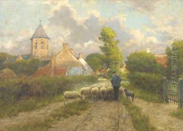 Guiding home the flock Oil Painting by Henri Houben