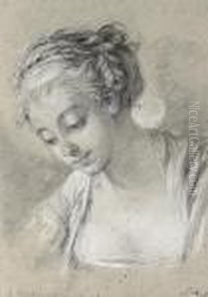 A Young Woman, Bust-length Oil Painting by Francois Boucher