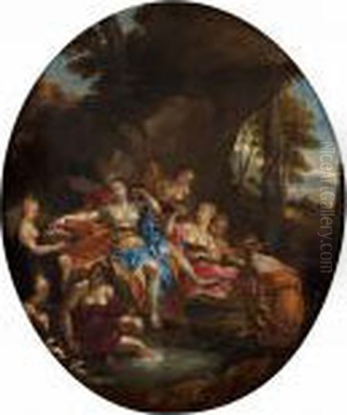 Artemis. Uppfodrad Duk, Oval 70 X 58 Cm Oil Painting by Francois Boucher