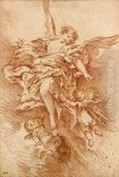 L'archange Gabriel Entoure De Putti Oil Painting by Francois Boucher