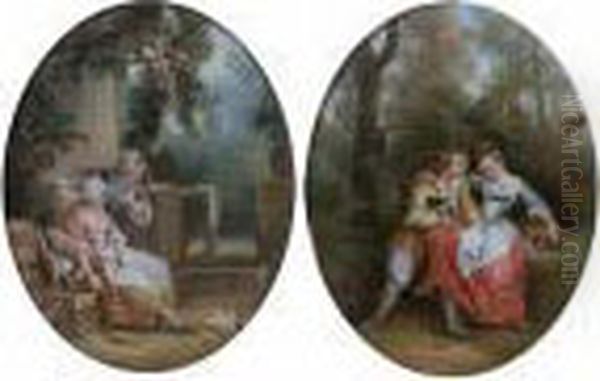 Rural Lovers, A Pair, Ovals Oil Painting by Francois Boucher