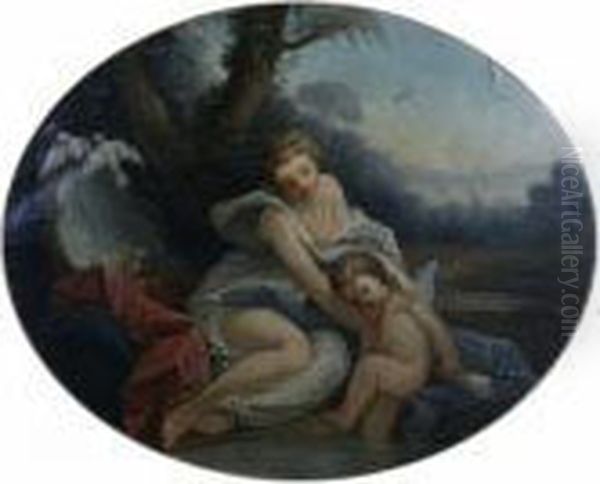 Diana And Cupid, Oval Oil Painting by Francois Boucher