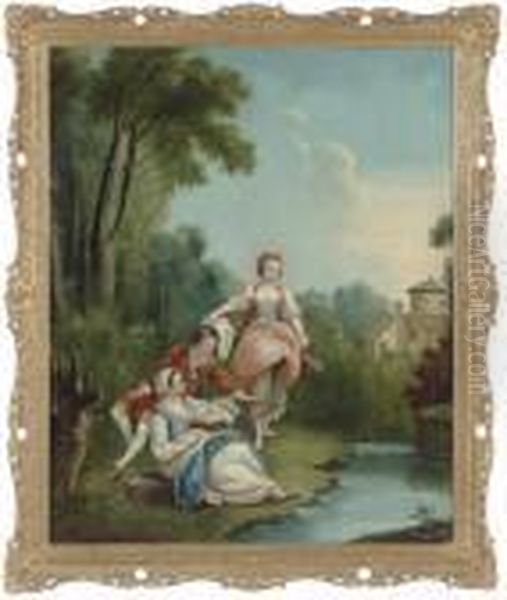 Figures In An Idyllic Landscape; And A Companion Painting Oil Painting by Francois Boucher