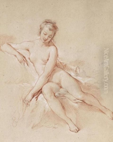 A Seated Female Nude Oil Painting by Francois Boucher