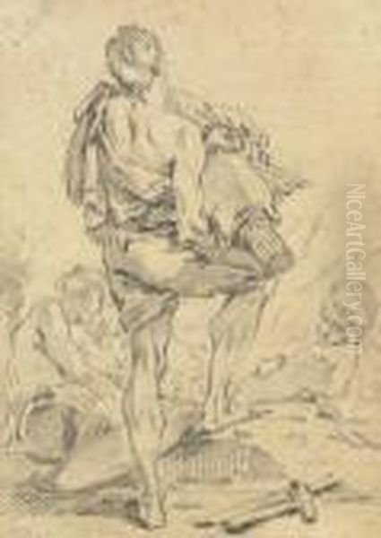 A Roman Man Carrying Fasces And Arms, Seen From Behind Oil Painting by Francois Boucher