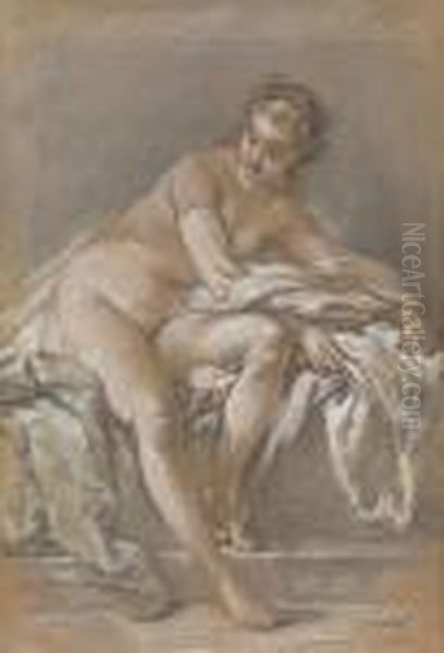 A Seated Female Nude Oil Painting by Francois Boucher