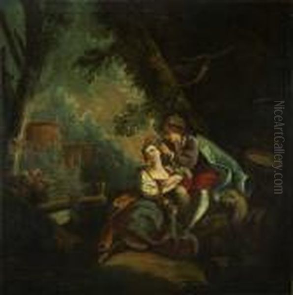 Cena Campestre Com Casal E Ruinas Oil Painting by Francois Boucher