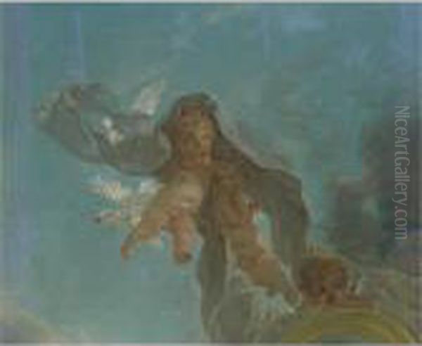 Putti With Doves, A Fragment Oil Painting by Francois Boucher