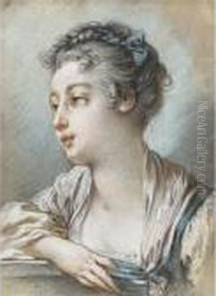 Study Of A Young Woman, Head And Shoulders, Looking To The Left Oil Painting by Francois Boucher