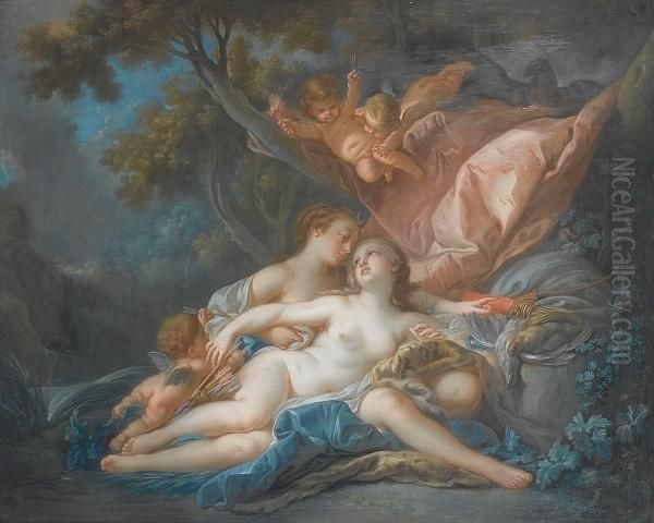 Leda And The Swan; Diana And Calisto Oil Painting by Francois Boucher