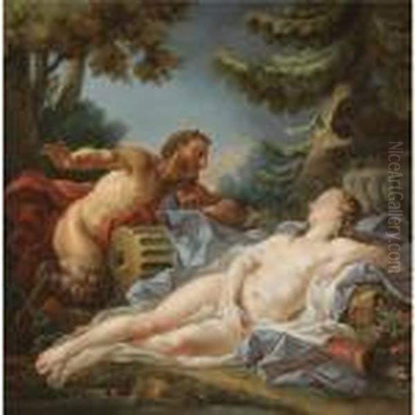 A Satyr Surprising A Sleeping Nymph Oil Painting by Francois Boucher