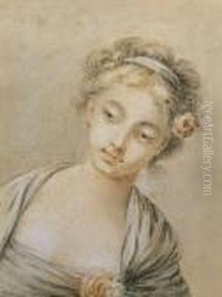 Junges Madchen Mit Einer Rose Im Haar Oil Painting by Francois Boucher