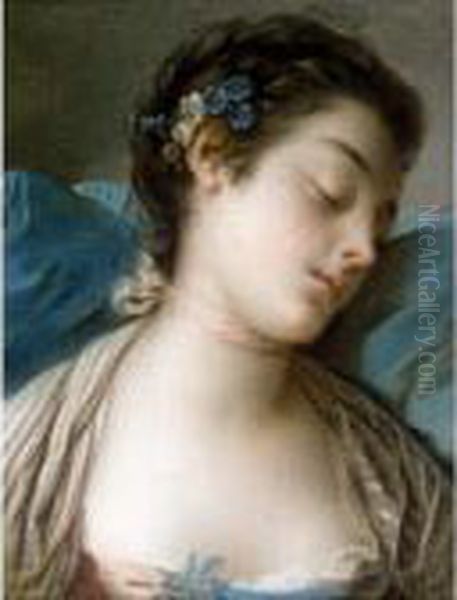 Portrait Of A Sleeping Lady, Head And Shoulders Oil Painting by Francois Boucher