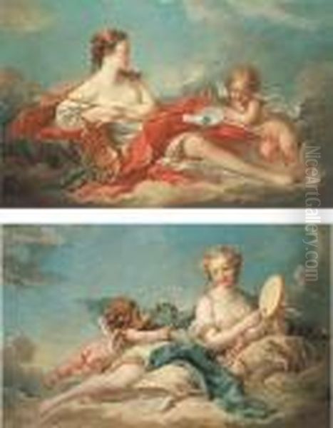 Clio, The Muse Of History And Song; And Erato, The Muse Of Lovepoetry Oil Painting by Francois Boucher