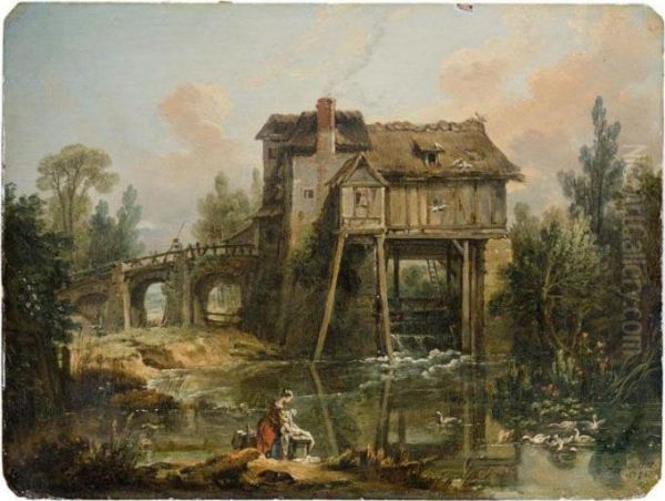 Le Moulin De Quiquengrogne A Charenton Oil Painting by Francois Boucher