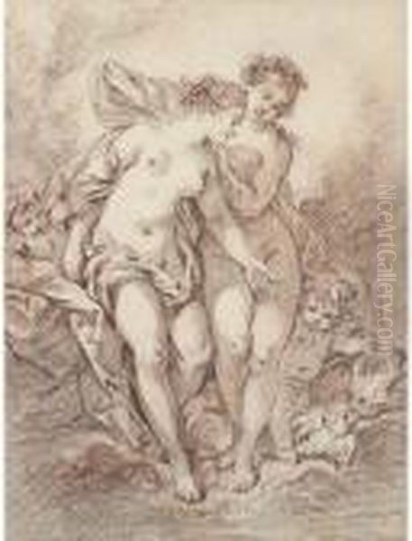 Two Nymphs With Putti And Doves Oil Painting by Francois Boucher