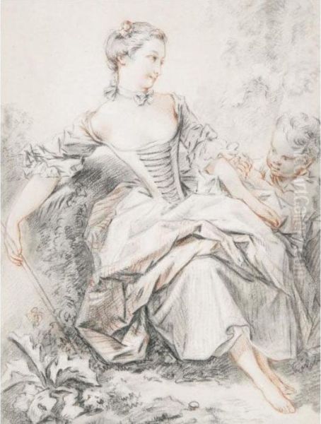 Seated Young Woman Oil Painting by Francois Boucher