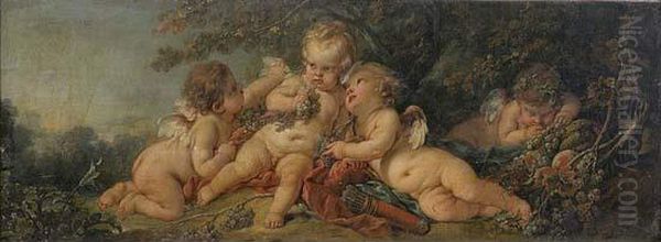 Quatre Putti Dans Un Paysage 
Toile 38 X 100 Cm Signe Et Date En Bas A Droite F. Boucher 175 Oil Painting by Francois Boucher