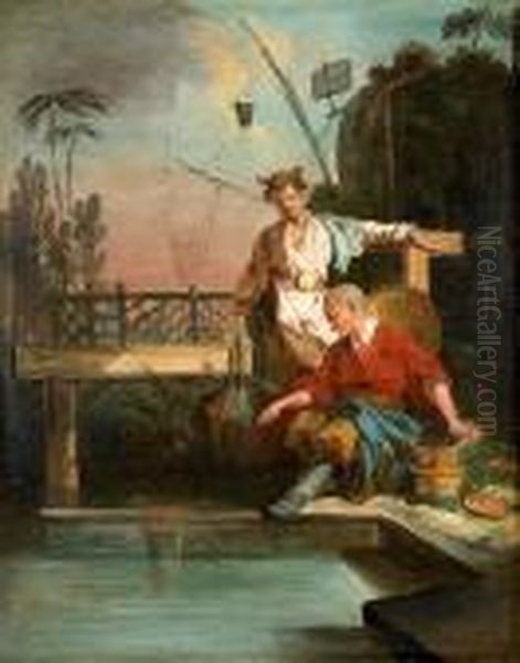 Oriental Figures By A Pond by Francois Boucher