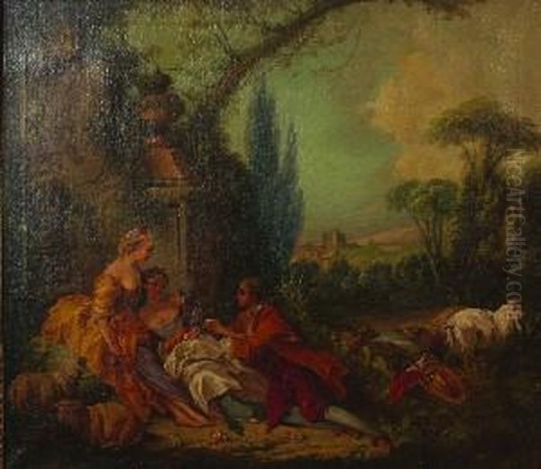 Courting In The Gardens Oil Painting by Francois Boucher