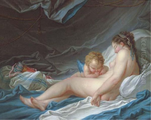 Venus And Cupid Asleep Oil Painting by Francois Boucher