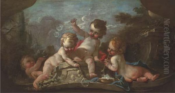 Putti Blowing Bubbles Oil Painting by Francois Boucher