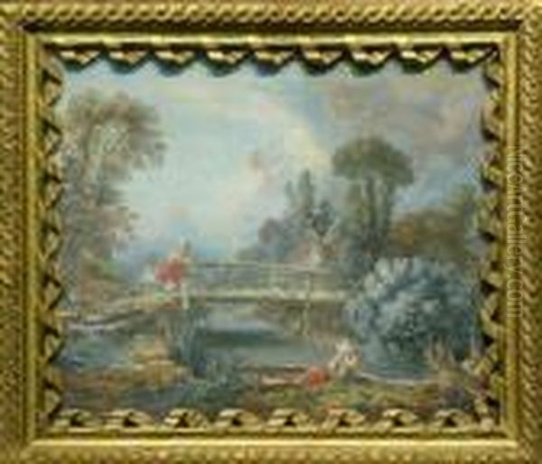 Fisherfolk In A Landscape Oil Painting by Francois Boucher