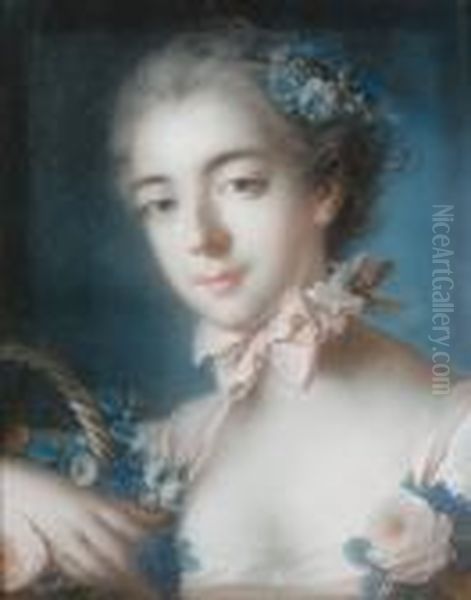 Flora; And Portrait Of A Young Lady Holding A Letter Oil Painting by Francois Boucher