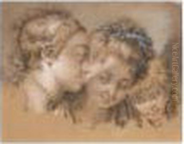 Study Of Two Womens' Heads And The Head Of A Child Oil Painting by Francois Boucher