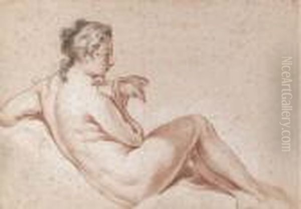 A Reclining Female Nude Holding A Dove Oil Painting by Francois Boucher