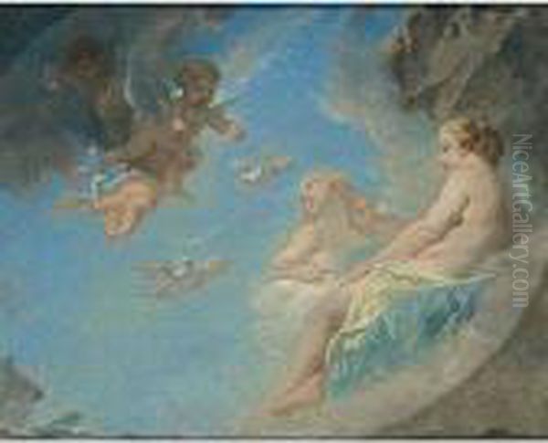 Reclining Nudes On Clouds Together With Putti Oil Painting by Francois Boucher