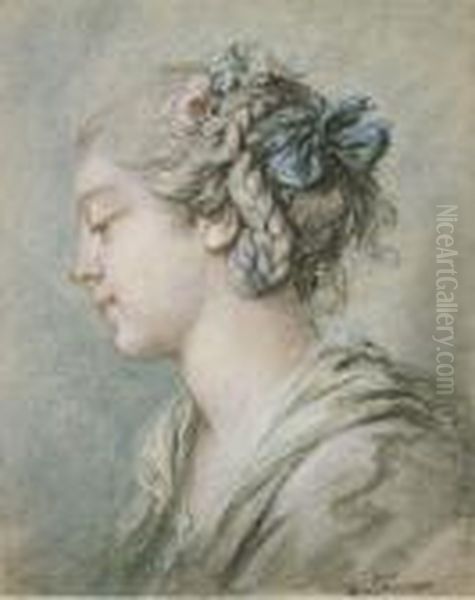 Head Of A Young Girl Turned To The Right Oil Painting by Francois Boucher