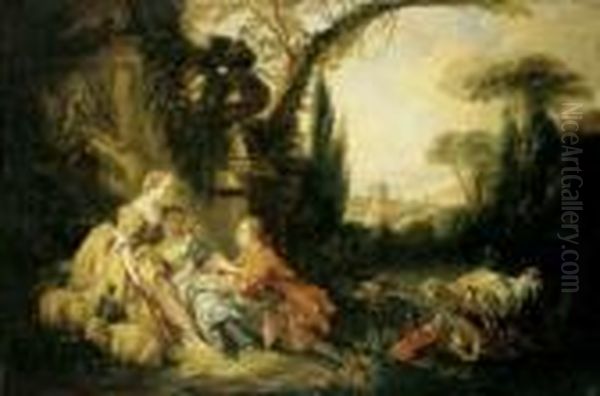 Galante Hirtenszene. Oil Painting by Francois Boucher