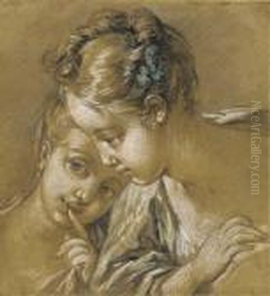 Deux Jeunes Filles En Buste, L'une Portant Un Doigt A Ses Levres Oil Painting by Francois Boucher