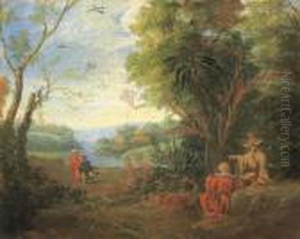 Paysage Chinois Avec Des Enfants Jouant Au Cerf-volant Oil Painting by Francois Boucher