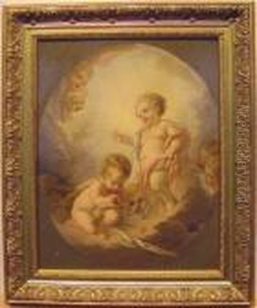 The Infant Jesus Blessing The Infant John The Baptist Oil Painting by Francois Boucher