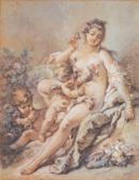 Deux Amours Offrant Des Roses A Venus Oil Painting by Francois Boucher