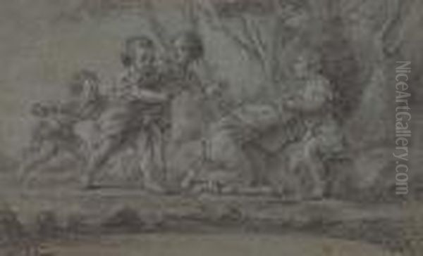 Group Of Five Children Playing<</b> Oil Painting by Francois Boucher