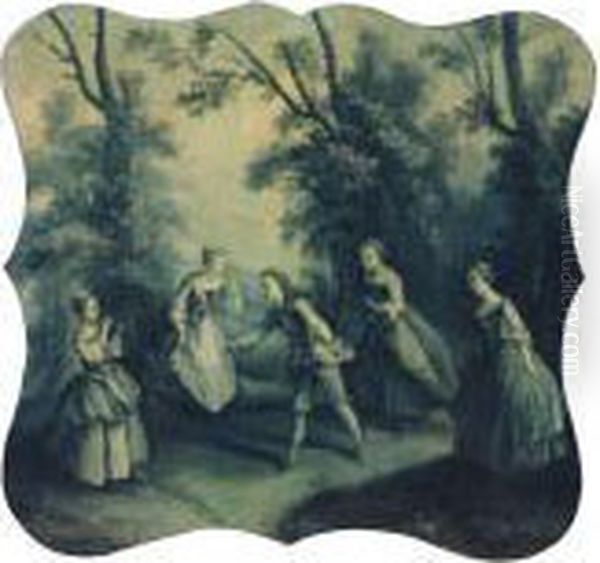 A Piper Playing To A Woman And A
 Maid In A Landscape; And A Game Ofcatch In A Glade - En Grisaille Oil Painting by Francois Boucher